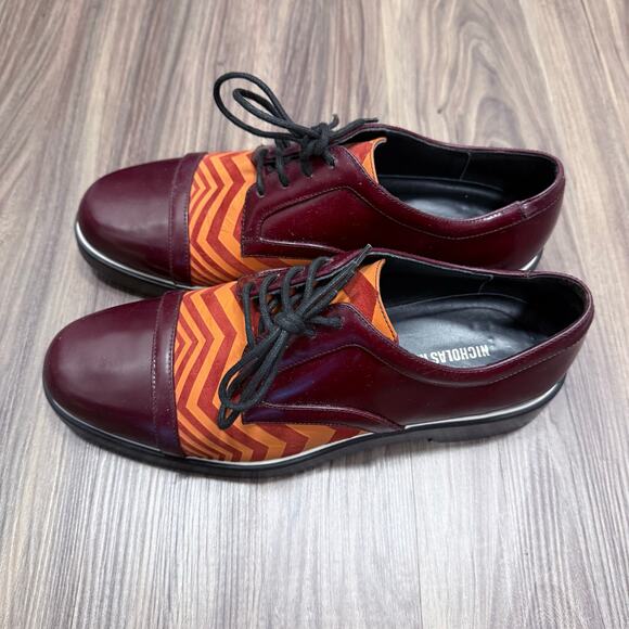Nicholas Kirkwood Striped Leather Derby Shoes Brown Burgundy Geometric Size 42 - Picture 3 of 7